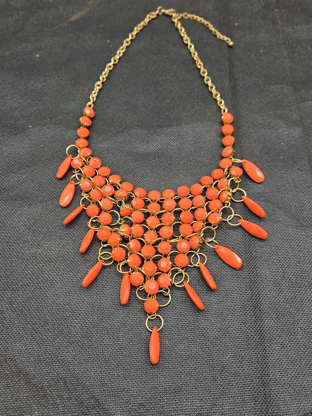 Vintage Orange Bohemian Beaded Fringe Acrylic Bib Necklace